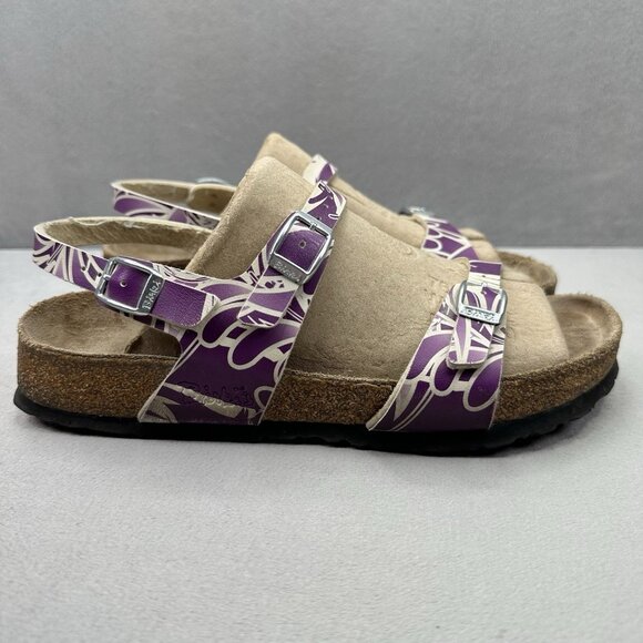 Birkenstock Birki's Womens Size 8 Sandals Purple Floral Birko-Flor Triple Buckle - Picture 1 of 10